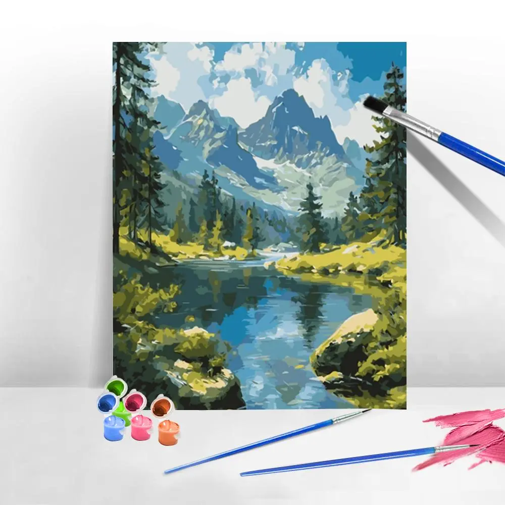 Mountain Landscape Pattern DIY Painting By Numbers Kit, 1 Set DIY Paint By Numbers for Beginner, Wall Art Decor for Home Living Room Bedroom