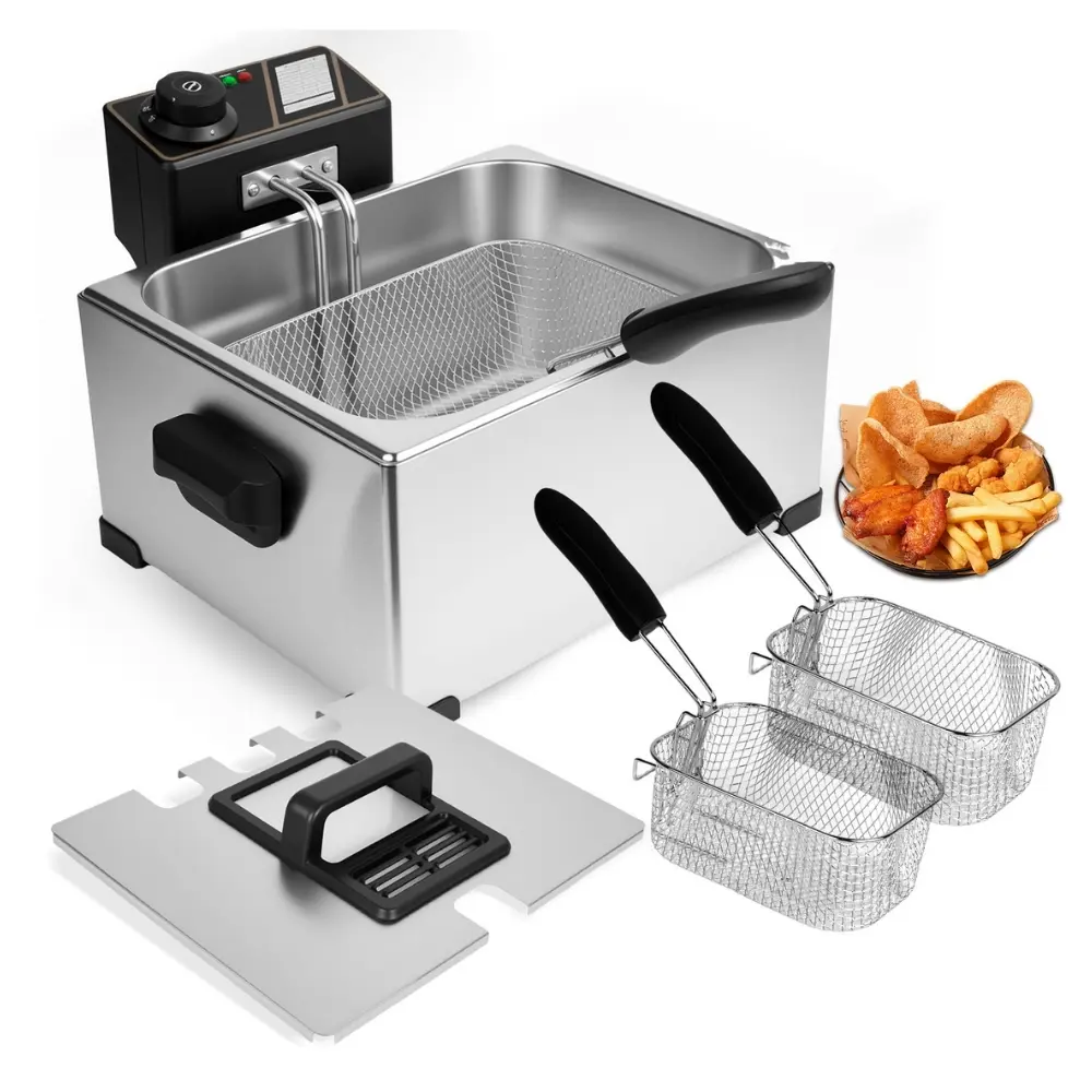 Stainless Steel Electric Countertop Deep Fryer - Compact Model with Basket, Ease of Cleaning, Efficient Frying for Home Kitchen Use & Small Businesses