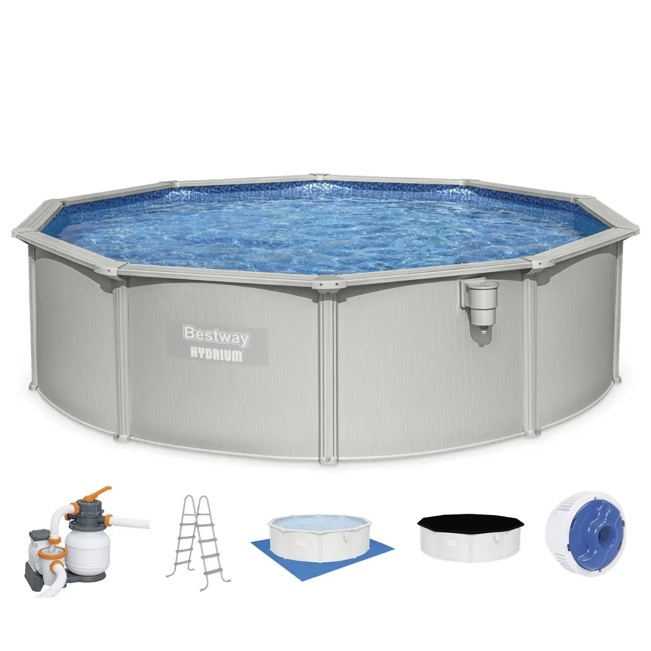 Bestway Hydrium 15' x 48" Round Steel Wall Above Ground Swimming Pool Set, Gray
