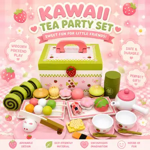 Strawberry japanese sweets wooden tea time set