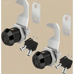 5/8 Inch Keyed Alike Cabinet Lock Set, Zinc Alloy Tool Box Locks with Hook Cam & Manual, Secure Tubular Cam Lock, 2-Pack Black Durable Locks, Easy Installation & Rekeyable Design