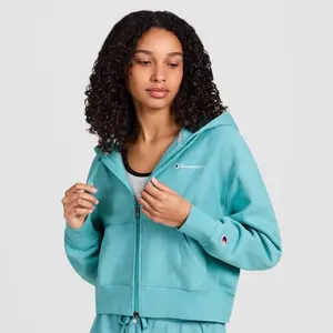 Champion Women's Cropped Fleece Zip-Up Sweatshirt - Teal Blue L