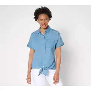 Joan Rivers Dolman Sleeve Tie Front Shirt with Hidden Placket