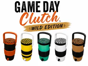 Game Day Clutch Wild Edition Drinkware - Can Holder with Lid, Matching Can Tab Opener, Available in Multiple Patterns and Sizes
