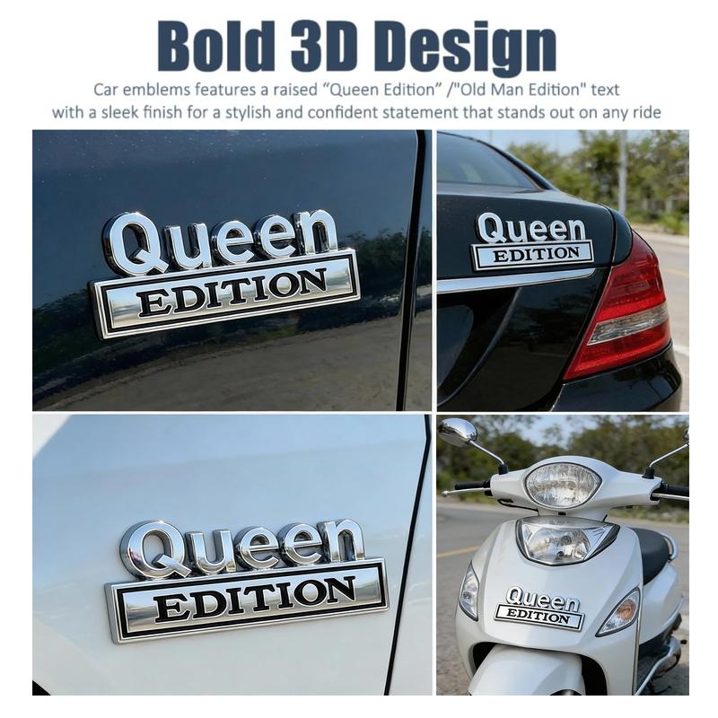 Queen Edition 3D Emblem Sticker, Badge Durable Metal Construction Funny Decals for Car Truck SUV Motorcycle Universal Fit Easy Peel and Stick Installation(Black White,Queen)