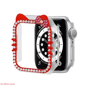 Rhinestone Hollow Out Case, Cute Cartoon Bumper Compatible with Apple Watch S9 S10 S11, Light Exquisite Watch Shell for Daily Casual Matching(No watch)