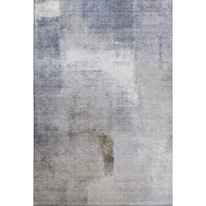 HomeRoots 665255 3 x 5 ft. Blue, Ivory & Beige Abstract Washable Machine Made Rectangle Area Rug with UV Protection