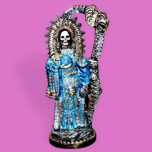 Santa Muerte Aztec statue 15 inch Blue charged