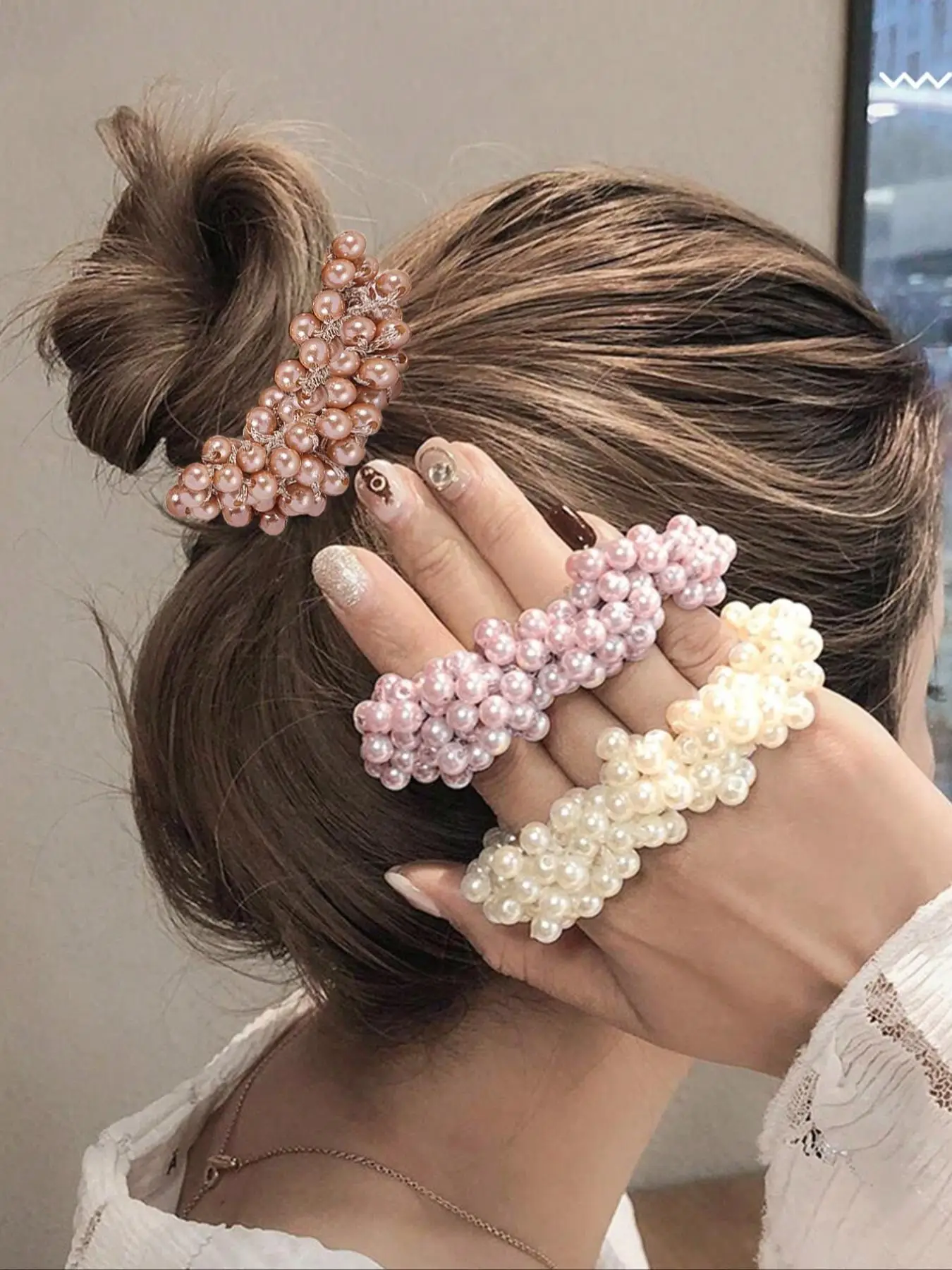 Cute Faux Pearl Decorated Hair Scrunchie, 3pcs/set Elegant High Stretch Hair Ties for Women and Girls, Minimalist Headwear for Thick Hair, Sweet Fashi