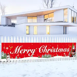 Merry Christmas Decorations Banner for Outside XMAS Fence sign Outdoor banner Christmas Parade Float Decorations Red Black Buffalo Checkered Banner Garage Festive Part