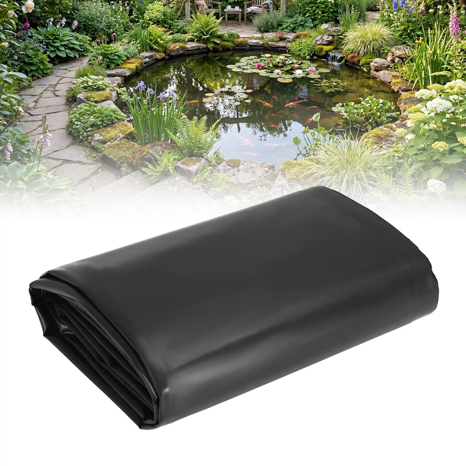 20 Mil Rectangular HDPE Black Pond Liner, 15x20 ft for Outdoor Koi Ponds, Garden Waterfalls