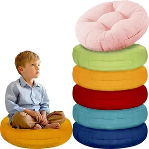 6Pcs Round Floor Cushions for Kids Waterproof Flexible Seating 15-inch Multicolor with Portable Handle & Smolder Resistance for Classroom Elementary
