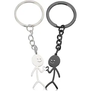 2 Pcs Funny Keychain for Women, Stickman Love Matching Keychains for Bestie,Friendship Gifts for Couple Friends,Fun Keyring,Long Distance Friendship Gifts