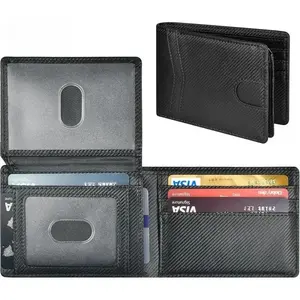 Slim RFID Blocking Carbon Fiber Wallet for Men Minimalist Leather Card Holder with 2 ID Windows Portable & Stylish Front Pocket Design Must-Have Gadget for Business & School