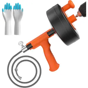 35ft Drain Snake, Plumbing Snake With Adapter, Flexible Sink Plumbing Hair Clog Removal Tool, Manual Or Powered - No auto retract or feed