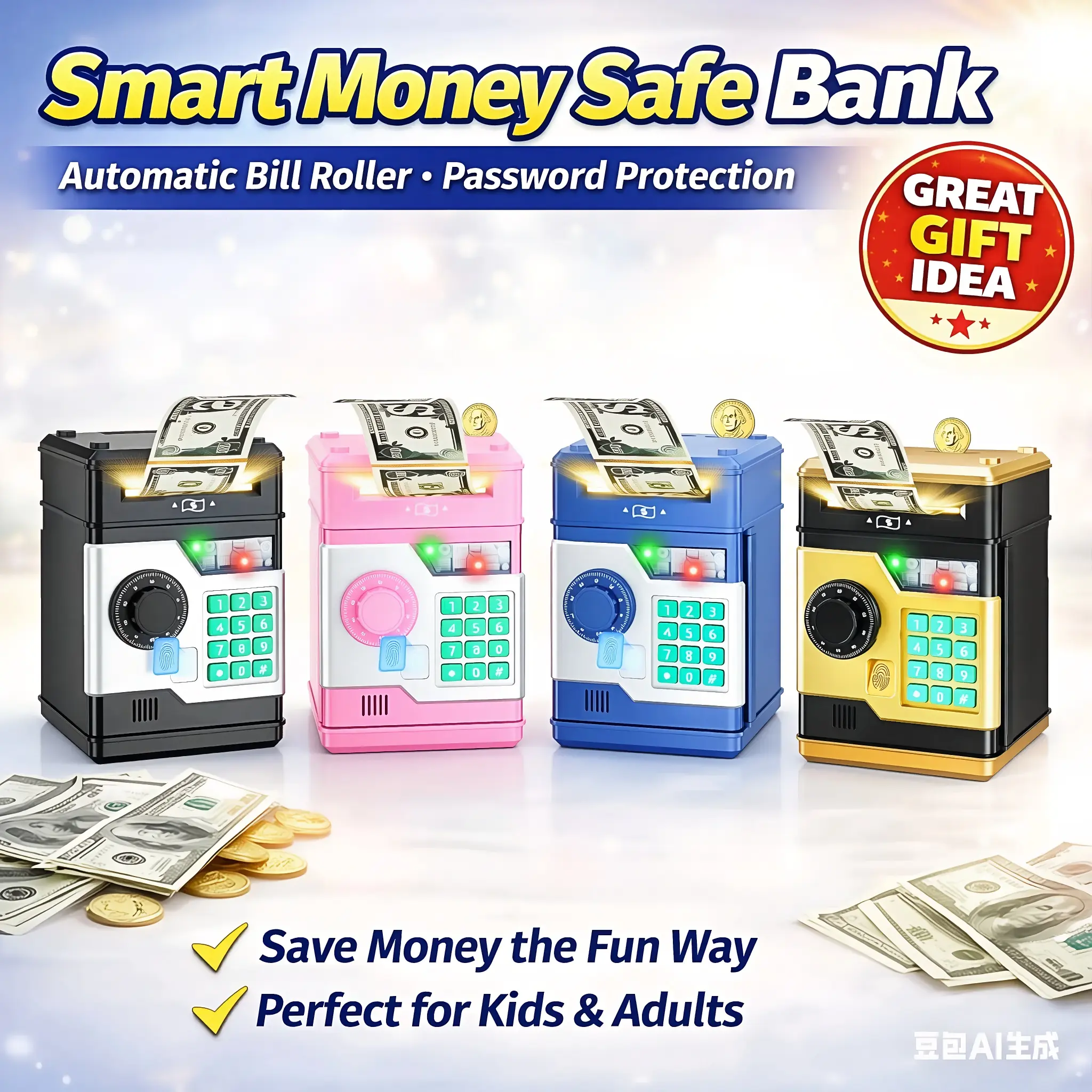 Piggy Bank for Kids - Electronic Money Saving Box w/Code- ATM Safe - Toy Coin Bank - Christmas Boys Toys for Age 3, 4, 5, 6, 7, 8, 9 - Birthday Gifts for 8, 9, 10, 11, 12 Year Old Boy and Girl