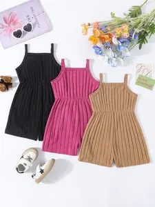 Women's Plain Color Striped Strapless Ribbed Jumpsuit Set, Simple Design One-Piece, Comfortable Casual Wear for Daily Use