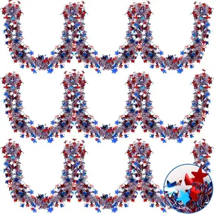 Independence Day Metallic Tinsel Twist Garland Patriotic Garland Decorations 4th of July Red White Blue Hanging Supplies for Memorial Day Party Indoor Outdoor Holiday Decor, 3 count 19.7