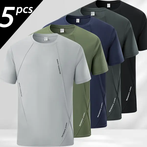 Men's Breathable Crewneck T-Shirt Pack of 5 Moisture-Wicking Lightweight Polyester for Gym Outdoor Activities & Casual Wear Various Colors Workout Shirts, Male