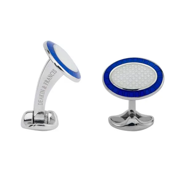 D&F Royal Blue & Clear Enamel Cufflinks in .925 Sterling Silver
