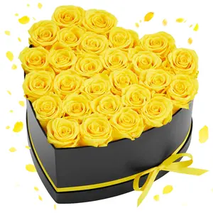 【DealsForYouDays】VEVOR Forever Flowers, 27 Preserved Roses in a Heart Shape Box, Eternal Flowers Immortal Bouquet Birthday Present for Women Her Wife Mothers, Anniversary, Valentine's Day,Christmas, Yellow