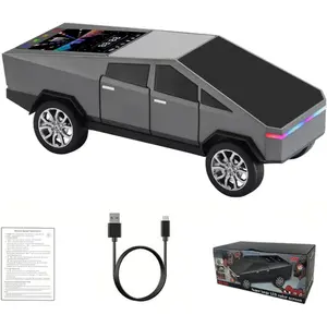 Bluetooth Pickup Truck Replica Portable Speaker with Display Screen HD Sound TWS Pairing FM Radio Built-in Microphone Hands-Free Calling LED Party Light Silver Gift for Car Lovers