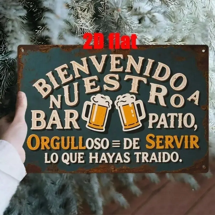 Aluminum Spanish Style Decorative Wall Sign, Welcome Sign, Metal Signs, Metal Nameplate Sign for Backyard Bar, Garden, Terrace, Cafe and Outdoors Rustic Design Holiday Aluminum Metal Art