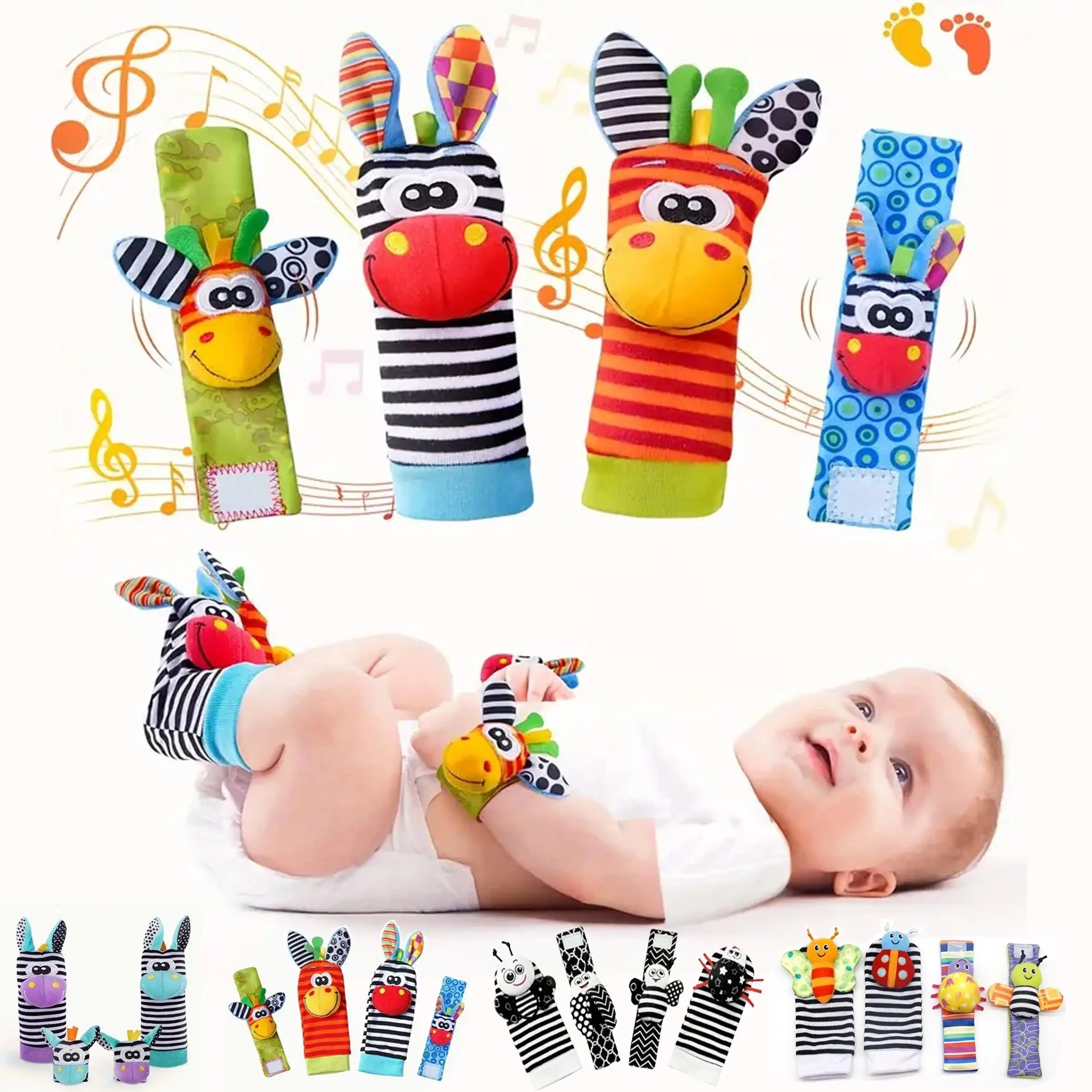 Baby Rattle Toy, 4 Counts/set Baby Wrist Rattle Socks, Baby Hand & Foot Toys, Infant Girl Boy Toys for Babies 3-6 Months, Newborn Hand & Foot Toys