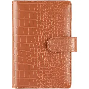 A6 6 Ring Budget Binder - Crocodile  Leather Notebook Binder, Small Refillable Planner Cover with  Buckle, Brown