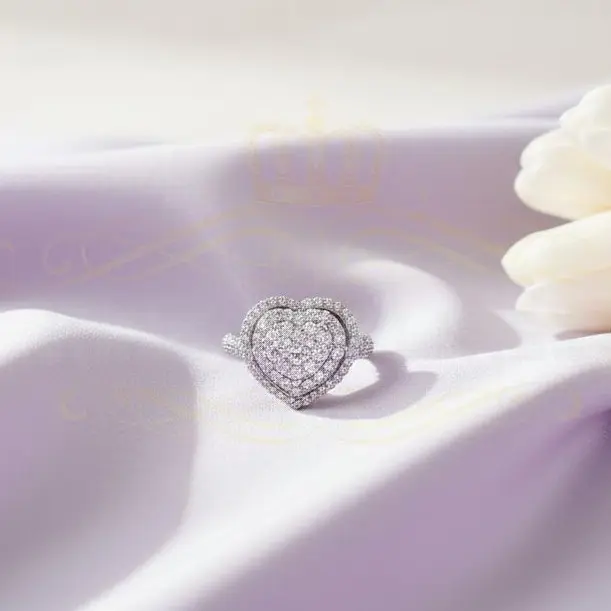 King Of Bling's 925 Sterling White Silver 2.89ct Cubic Zirconia Heart Promise Womens Ring Size 7