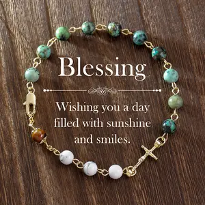 Jesus Cross Prosperity & Abundance Healing Bracelet - Relaxation, Success Enhancement Wristband, Personal Power & Wellness Golden Bangle Jewelry Gift Blessing Rosario Bracelet Anklet