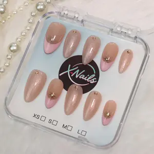 Xnails | SWEET DREAM | 10PCS Handmade Press on nails Almond shape REUSABLE, Salon Quality, Glossy Design Diy Rhinestone