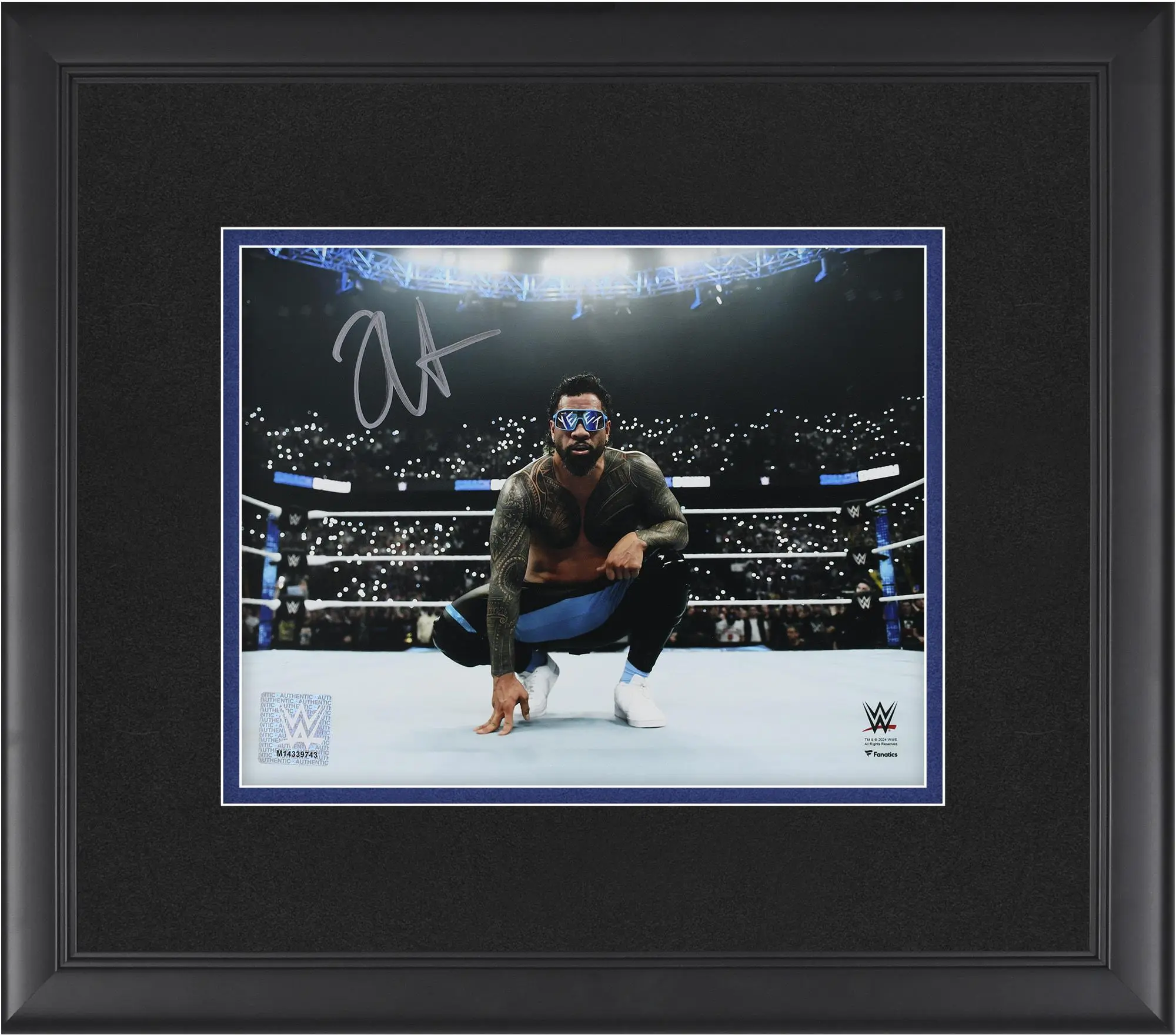 Jey Uso WWE Framed Autographed 8" x 10" Kneeling In Ring Photograph - Fanatics Authentic Certified