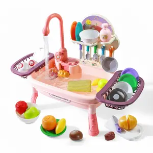 Pretend Play Kitchen Sink Toy – Real Running Water with Dishes, Fruits & Vegetables, Fun Washing Playset for Kids & Toddlers