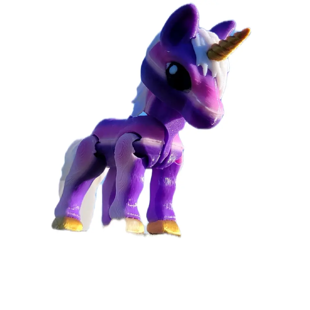 3D-printed Cute Articulated Unicorn 3 Inch Tall Figure in Purple and White Color Scheme Decor Ornaments