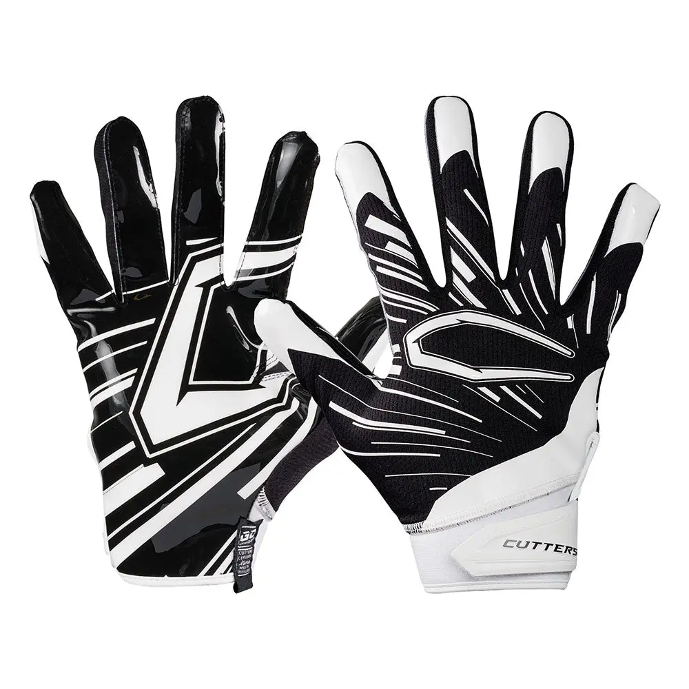 CUTTERS Game Day Pro Black/White Football Receiver Gloves - Football Accessories, Athletic Sports Gloves, SFIA™ Certified, High Grip, Lightweight Design, All-Weather Usability, Neoprene Cuff
