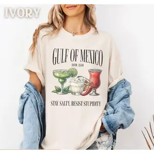 Gulf of Mexico Shirt , Beach Coast Cocktail Drinks Graphic Tee Resist Stay Salty Pro Golfo de Mexico Patriotic Tee Anti Trump