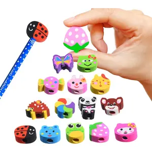 35PCS Fruit Animal Pencil Top Erasers Bulk for Kids,Fun Eraser Caps Cute Topper Erasers for Pencil for Back to School Party Gifts Pattern Random