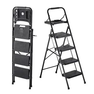 VEVOR 5 Step Ladder, Folding Step Stool with Wide Anti-Slip Pedal, Tool Tray, Dual Side Handrails, 600 lbs Capacity Portable Steel Ladder, Multi-Use for Kitchen, Home, Household and Office, BlackVEVOR Super Brand Day