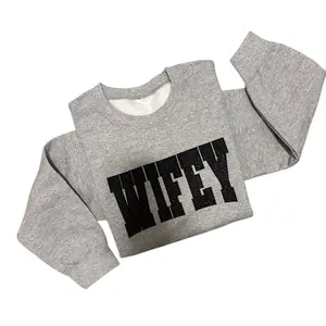 WIFEY Sweatshirt – Black Glitter & Puff Vinyl Unisex Crewneck in Grey for Casual Wear