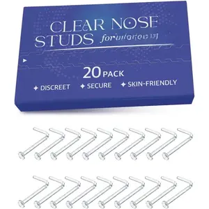 Clear Nose Studs for Work 20 Pack 18 Gauge - Clear Nose Rings 1mm | Invisible Flat Stud Plastic  Retainer Cover for  -   for Women and Men