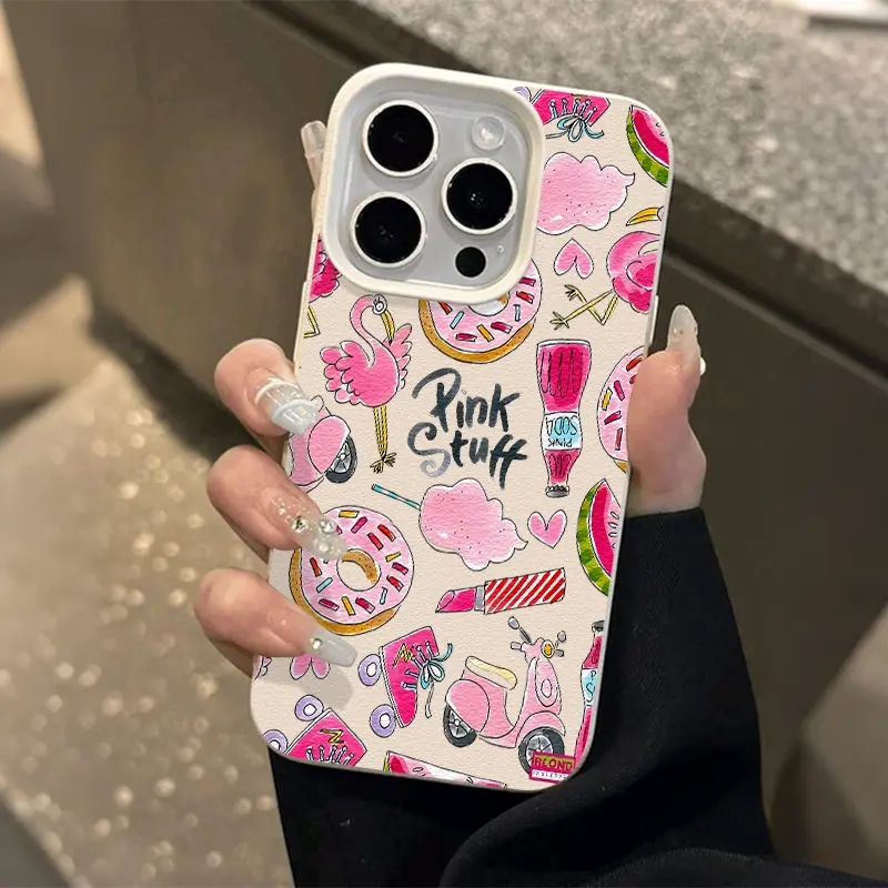 Pink Flamingo Donut Pattern Phone Case for iPhone 13 14 15 Series, Shockproof Soft TPU Back Cover with Cute Food and Animal Design, Protective Case for Women Girls, Anti-Scratch Slim Fit Phone Shell
