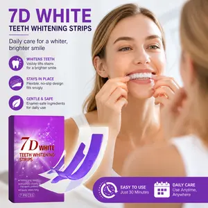 7D White Teeth Whitening Strips, At-Home Dental Whitening Kit for Stain Removal, Flexible No-Slip Fit, Enamel-Safe Formula, Easy Daily Use, 7 Pcs