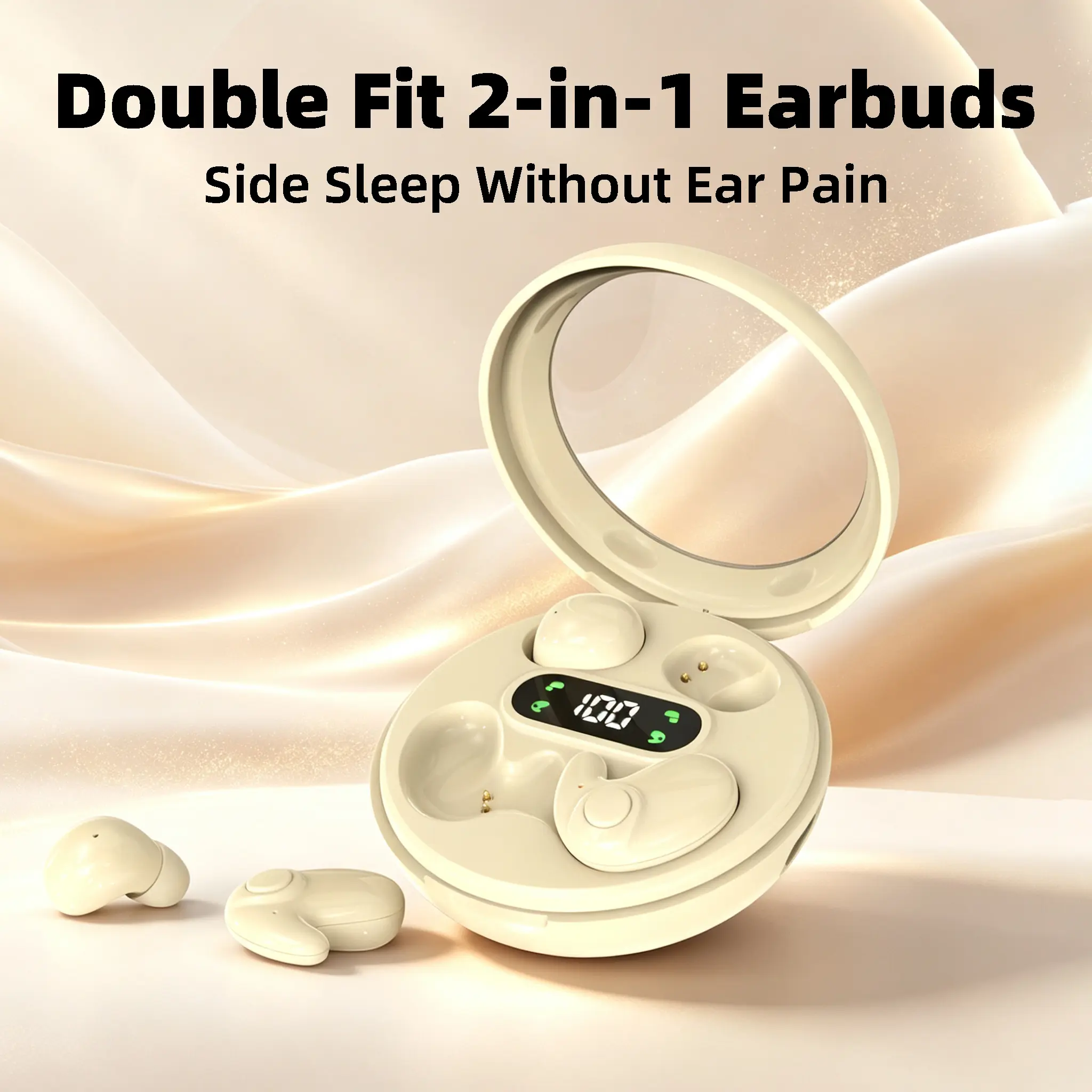 2-in-1 Ultra Tiny Sleep Earbuds Exclusive For Side Sleepers, Micro Size Won’t Press Ears, Efficiently Block Dorm Snoring & Outdoor Noise, Gentle Ear-care Stereo Sound, Long Battery For All-night Sleep Pocket Bluetooth Earphones