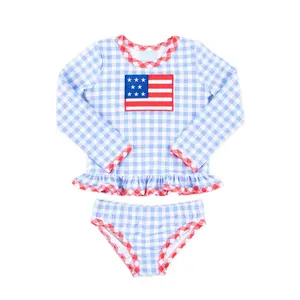 Americana Rash Guard Set - Girls 2Pc Long Sleeve Swimsuit