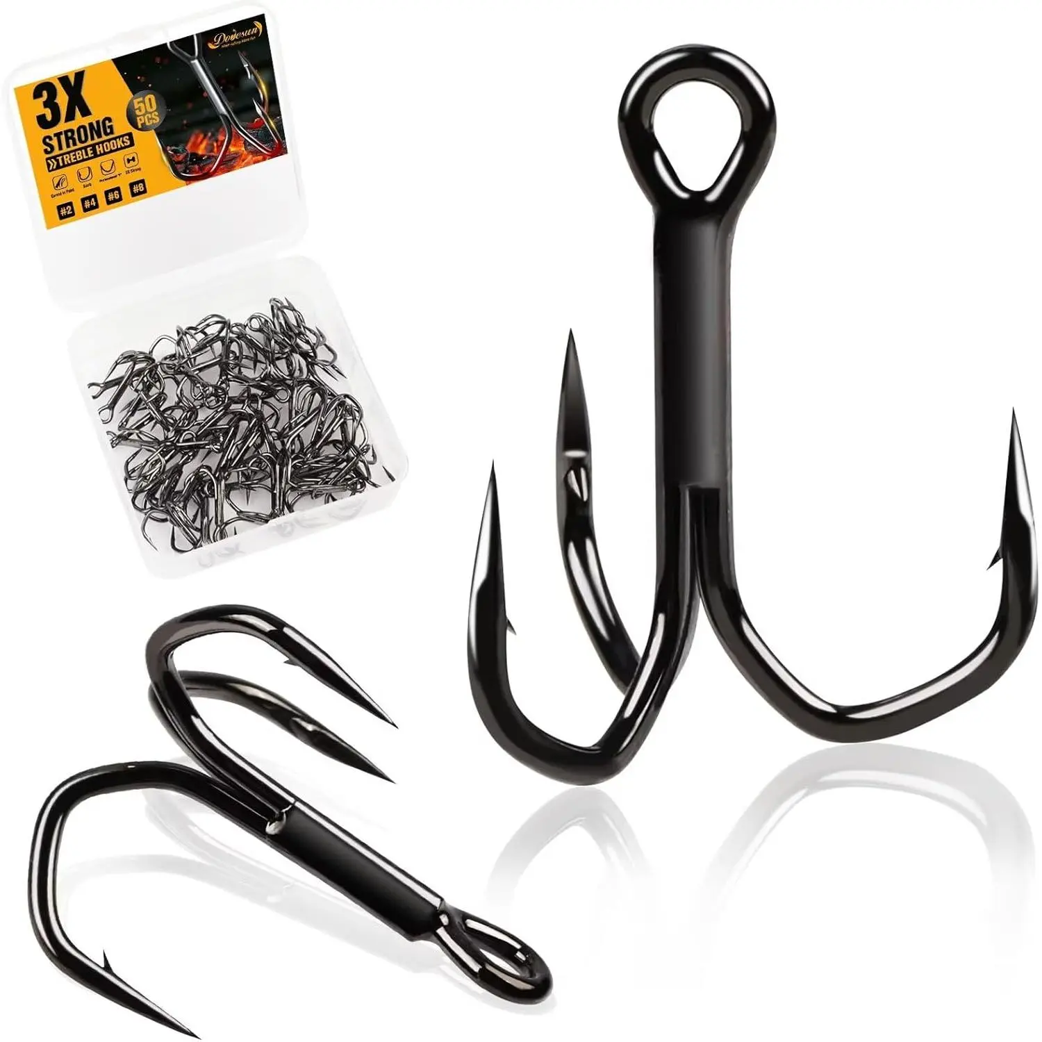 V-Bend-Locking Treble Hooks 50-Pack, 3X Strong Forged High Carbon Steel, Corrosion Resistant Replacement for Saltwater & Freshwater Fishing Lures