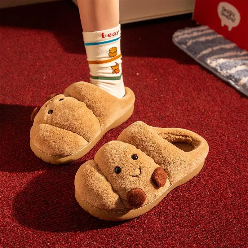 Funny Croissant Slippers for Women and Men, Fuzzy Plush House Shoes with Non Slip Sole for Winter Home and Cozy Gifts