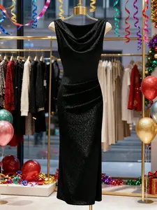 Elegant Metallic Color Dress, Puff Collar Waist Cinching Tailored Midi Gown, Perfect for Parties Weddings Ceremonies
