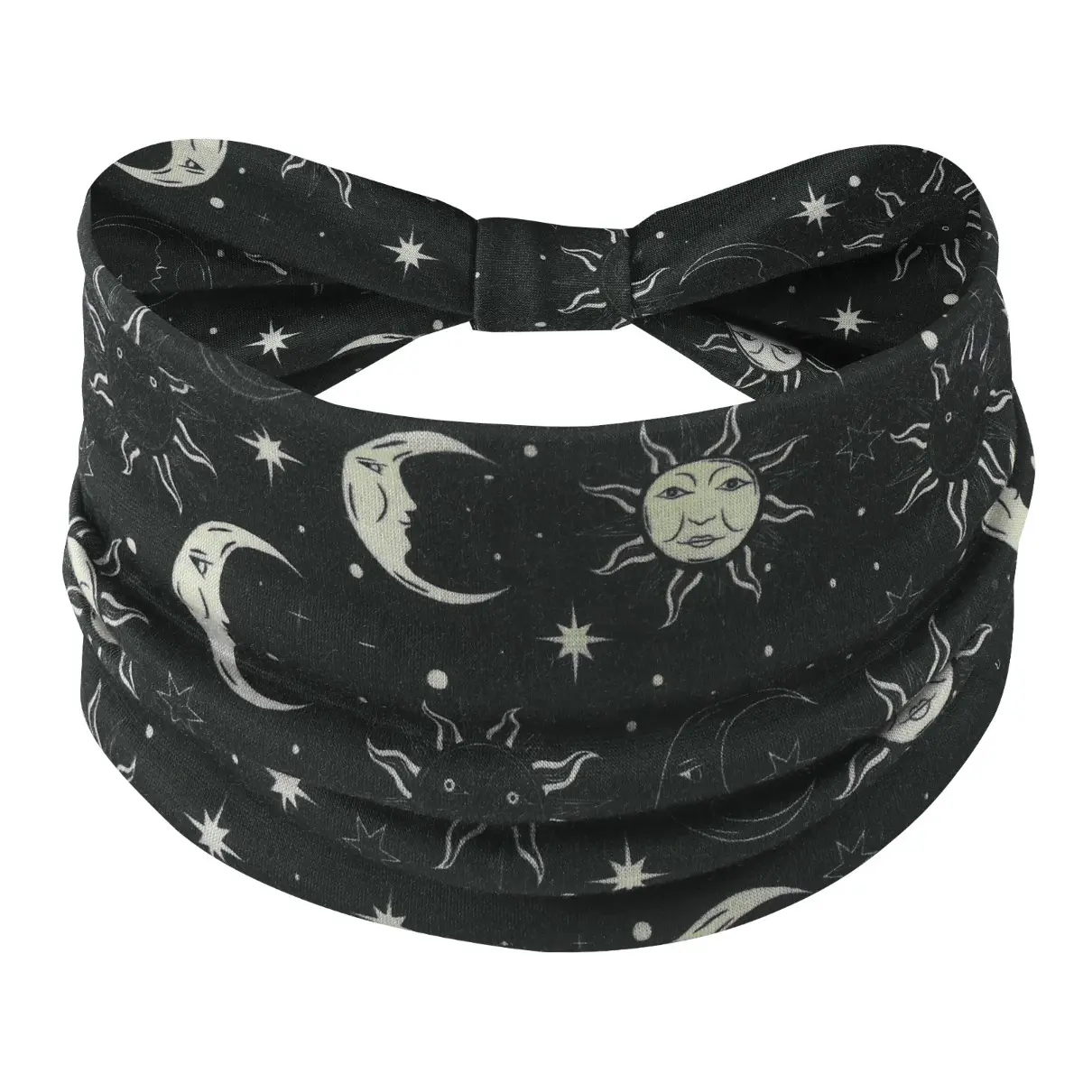 Unisex Non-Slip Knotted Elastic Sport Headband - Celestial Star and Moon Boho Print, All-Season Comfortable Headband for Yoga, Daily Wear, Elastic Headband