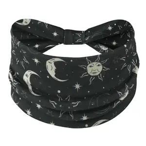 Non-Slip Knotted Headband with Star and Moon Day Pattern Comfortable All-Season Hair Accessory for Yoga Running Casual and Daily Wear Secure Celestial Print